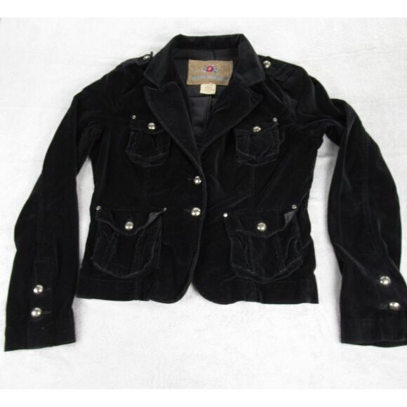 BB Dakota By Madden Jacket Women Large Black Velvet Pockets 2 Button Blazer Coat - Picture 1 of 10